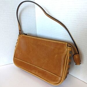 Fashion Express Tan Leather Y2K Small Tan Clutch Purse w Studs for Her